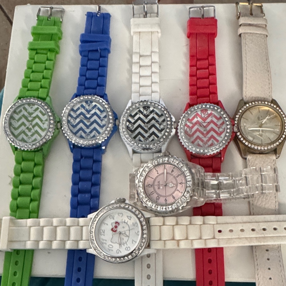 Colorful Chevron and Crystal Watch Set